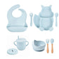 4/6/8 PCS Baby Soft Silicone Sucker Bowl Plate Cup Bibs Spoon Fork Sets Non-slip Tableware Children's Feeding Dishes BPA Free Snapitonline