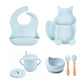 4/6/8 PCS Baby Soft Silicone Sucker Bowl Plate Cup Bibs Spoon Fork Sets Non-slip Tableware Children's Feeding Dishes BPA Free Snapitonline