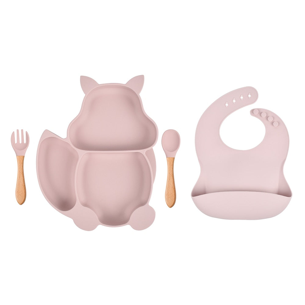 4/6/8 PCS Baby Soft Silicone Sucker Bowl Plate Cup Bibs Spoon Fork Sets Non-slip Tableware Children's Feeding Dishes BPA Free Snapitonline