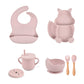 4/6/8 PCS Baby Soft Silicone Sucker Bowl Plate Cup Bibs Spoon Fork Sets Non-slip Tableware Children's Feeding Dishes BPA Free Snapitonline