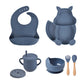 4/6/8 PCS Baby Soft Silicone Sucker Bowl Plate Cup Bibs Spoon Fork Sets Non-slip Tableware Children's Feeding Dishes BPA Free Snapitonline