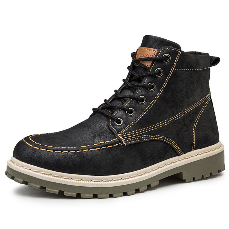 Medium Leather Boots Men's Short Boots Versatile Military Boots - Snapitonline
