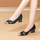 Thick Heels With Color Matching Low-heel Pointed Toe Shoes Women's Mid-heel - Snapitonline
