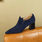 Nubuck Deep Mouth Sneakers Camel Pointed Toe Pumps Chunky Heel - Snapitonline