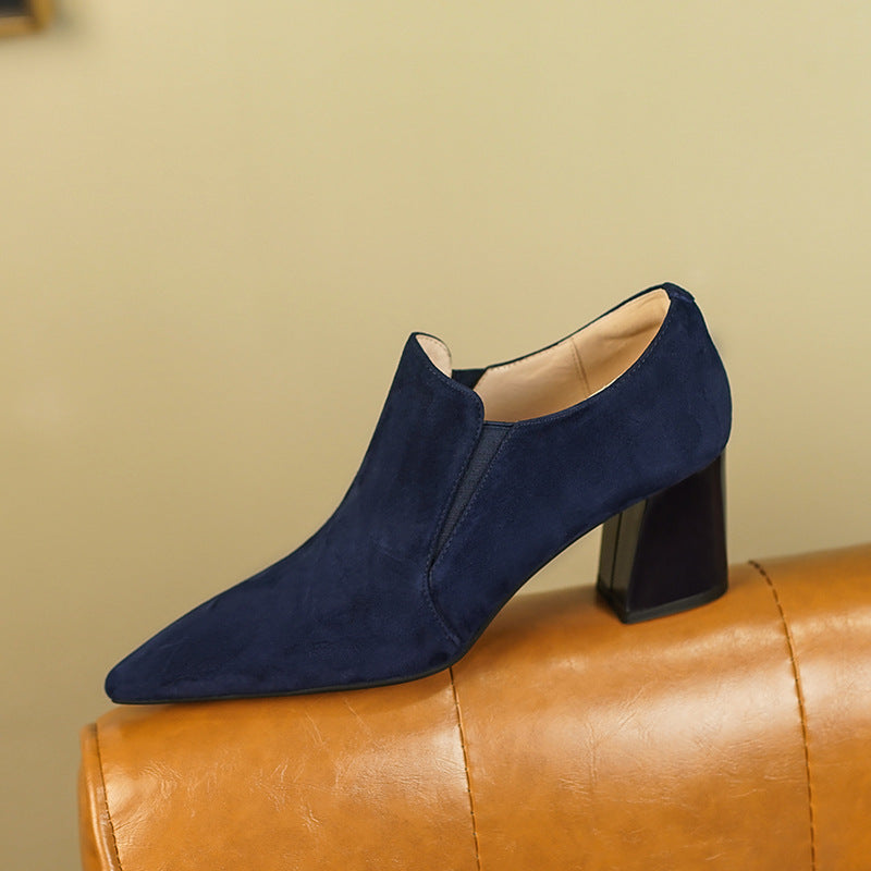 Nubuck Deep Mouth Sneakers Camel Pointed Toe Pumps Chunky Heel - Snapitonline
