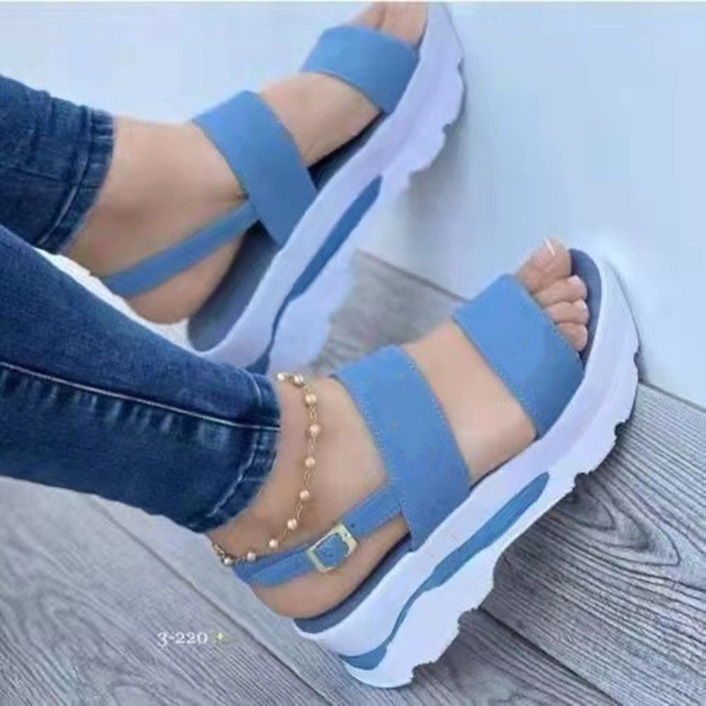 Platform Sports Women's Buckle Wedge Plus Size Beach Sandals - Snapitonline