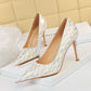 Sexy Stiletto Pumps Pointed Toe Metal Stone Pattern High Heels - Snapitonline