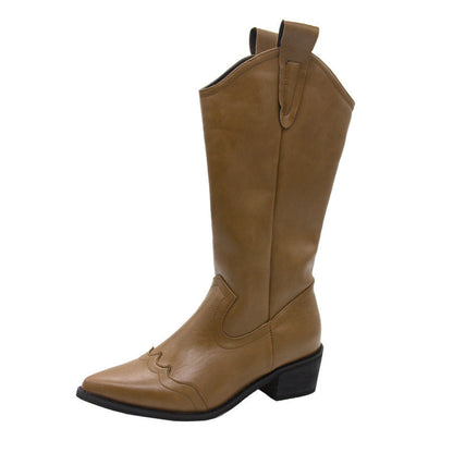Retro Pointed Toe Thick Heel High Boots Women - Snapitonline