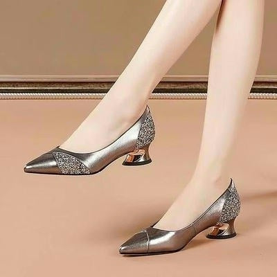 Low-heel Burgundy Pumps Mid-heel Large Size Women's Shoes - Snapitonline