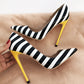 Striped patent leather point-toe pumps - Snapitonline