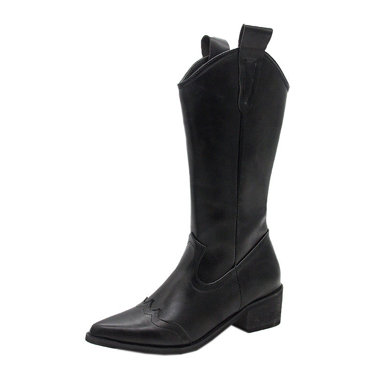 Retro Pointed Toe Thick Heel High Boots Women - Snapitonline