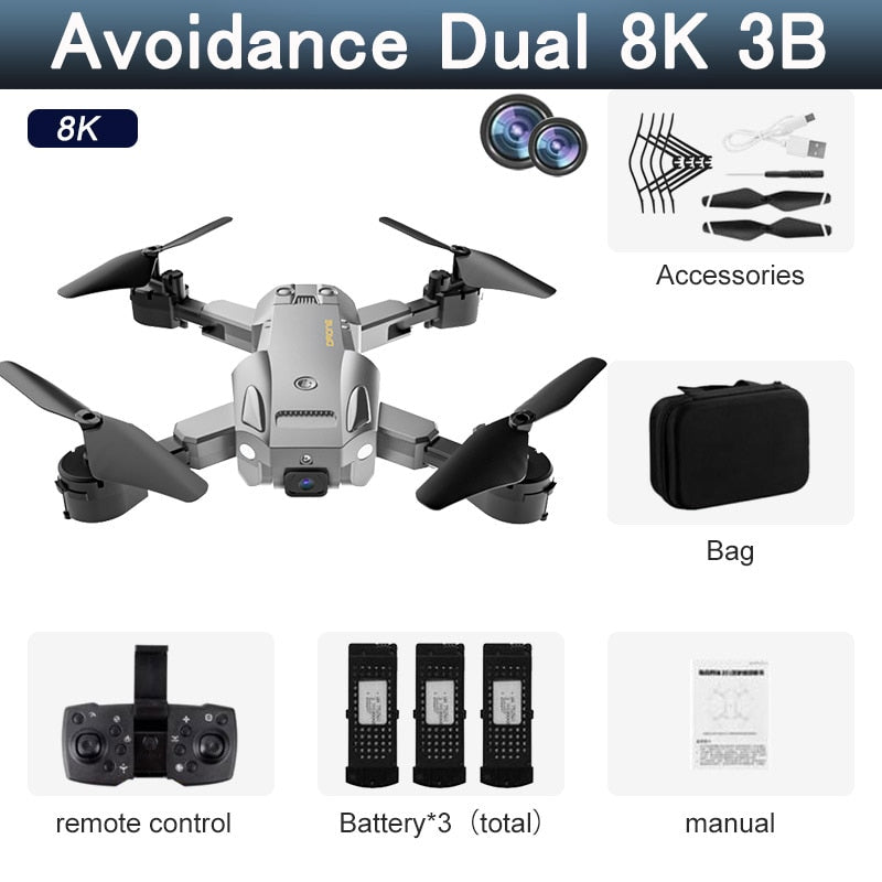 5G 8K HD Drone Professional Dual Camera Wifi GPS FPV Avoidance Fold Quadcopter Optical Flow Position Battery RC Distance 5000M Snapitonline