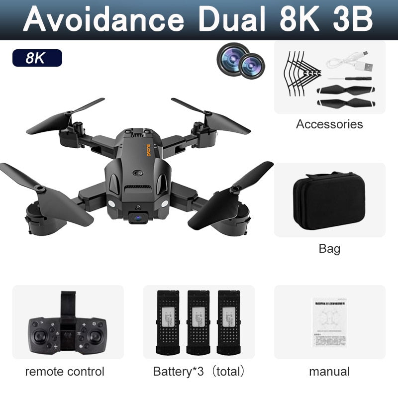 5G 8K HD Drone Professional Dual Camera Wifi GPS FPV Avoidance Fold Quadcopter Optical Flow Position Battery RC Distance 5000M Snapitonline