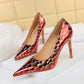 Sexy Stiletto Pumps Pointed Toe Metal Stone Pattern High Heels - Snapitonline