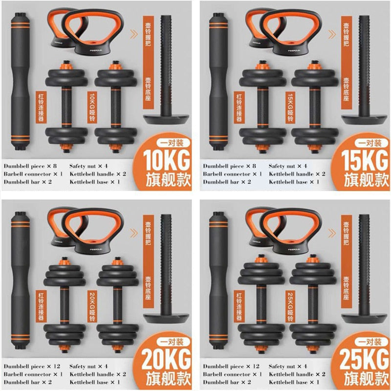 6 in 1 Dumbbell Set Heavey Weights Adjustable Kettlebell Disassembly Barbell Workout Exercise Gym Home Fitness Equipment Snapitonline