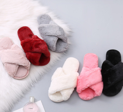 Winter Women Home Slippers with Faux Fur Fashion Warm Shoes Woman Slip on Flats Female Slides Black Pink Plus Size - Snapitonline