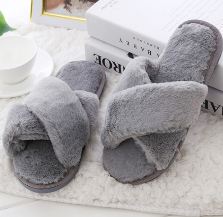 Winter Women Home Slippers with Faux Fur Fashion Warm Shoes Woman Slip on Flats Female Slides Black Pink Plus Size - Snapitonline
