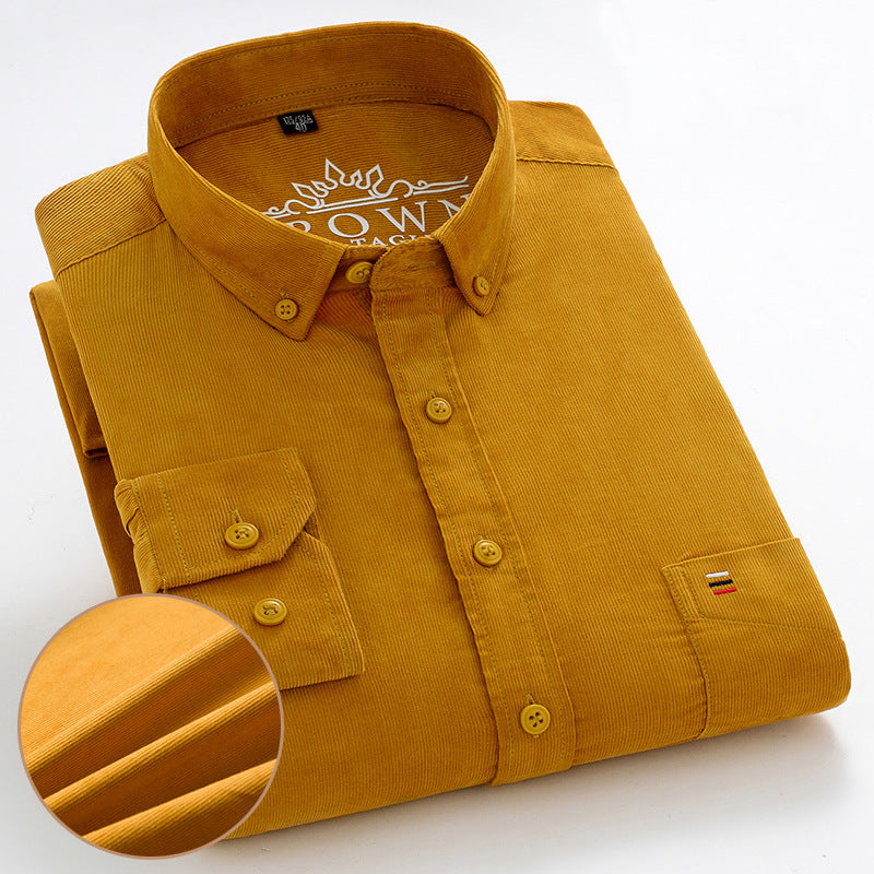 Men's Cotton Corduroy Long Sleeve Shirt Business Slim Casual - Snapitonline