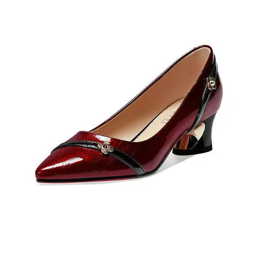 Low-heel Burgundy Pumps Mid-heel Large Size Women's Shoes - Snapitonline