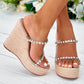 Women's Rhinestone Strap Hemp Muffin Platform Wedge Sandals - Snapitonline