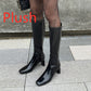 Square head side zipper boots high boots - Snapitonline