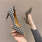 Ladies Plaid Pointed Toe Stiletto Pumps - Snapitonline