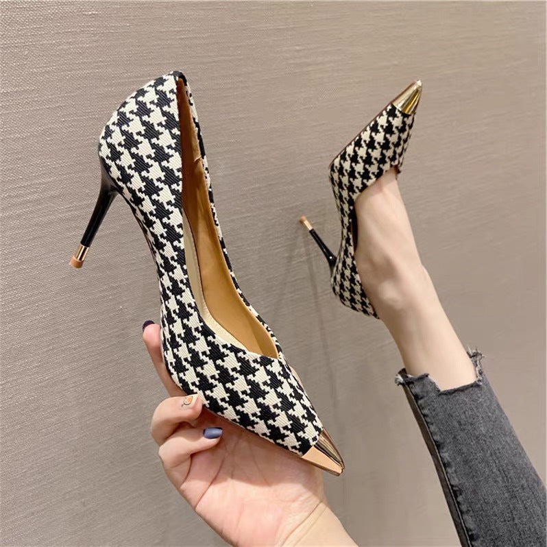Ladies Plaid Pointed Toe Stiletto Pumps - Snapitonline