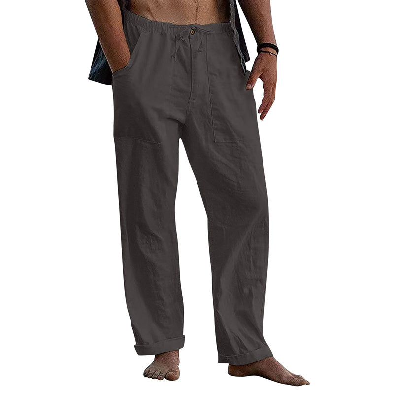 Men's Linen Casual Drawstring Loose Pants - Snapitonline