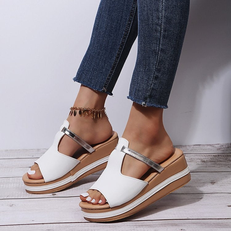 Wedge Heel Female Fish Mouth Word Casual Outdoor Sandals - Snapitonline