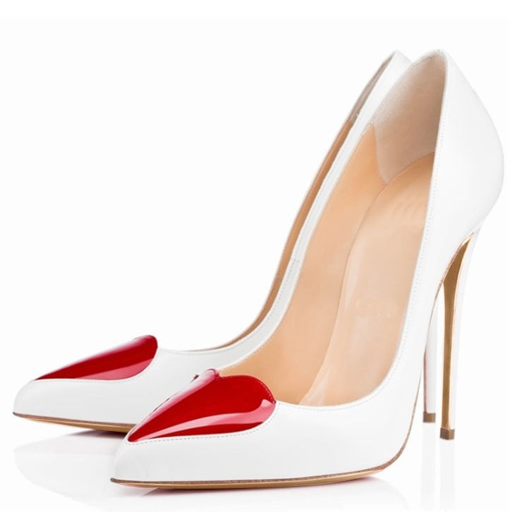Red Love Pointed High Heels Stiletto Pumps Single Shoes - Snapitonline