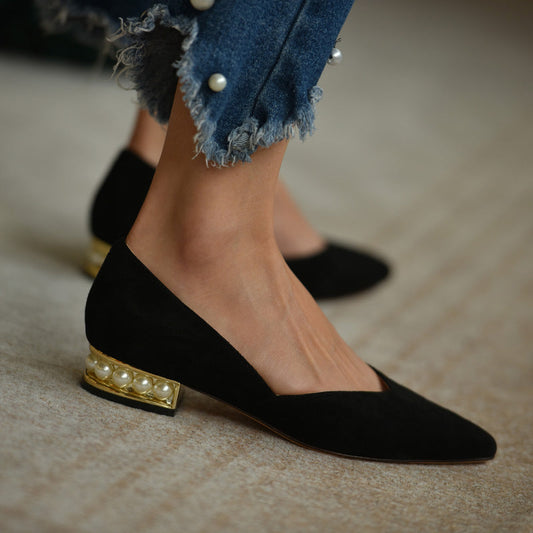 Pointed toe block heels  Pearl Low Heel Women's Shoes - Snapitonline