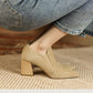 Nubuck Deep Mouth Sneakers Camel Pointed Toe Pumps Chunky Heel - Snapitonline