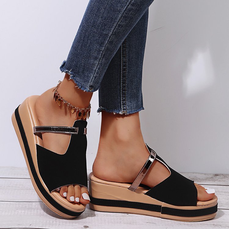 Wedge Heel Female Fish Mouth Word Casual Outdoor Sandals - Snapitonline
