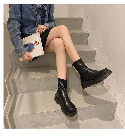 Women Soft Sole Thick Heel Zip Chimney Boots - Snapitonline