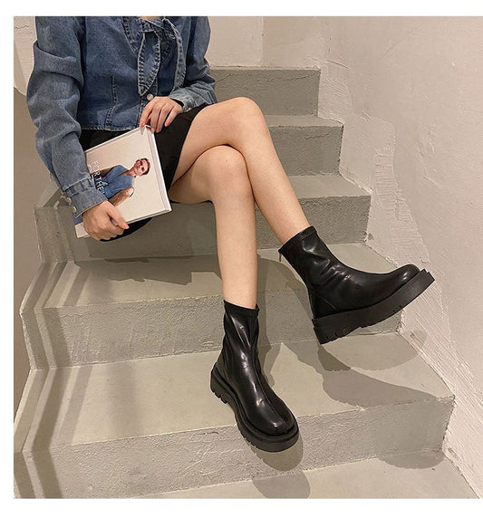 Women Soft Sole Thick Heel Zip Chimney Boots - Snapitonline