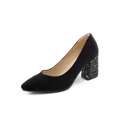 Women's Sequined Chunky High-heeled Pointed Pumps - Snapitonline