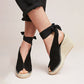 Straw wedge heel strap sandals - Snapitonline
