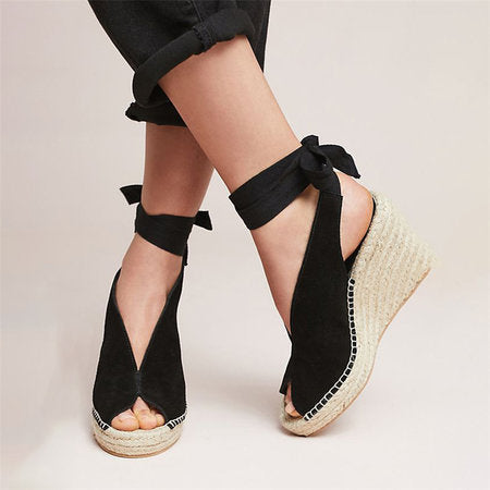 Straw wedge heel strap sandals - Snapitonline