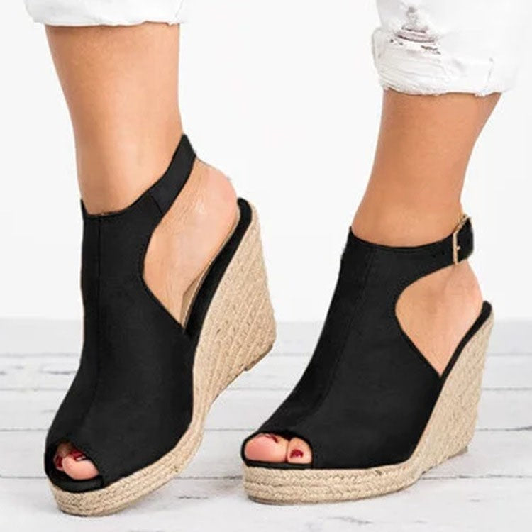 Women's Wedge High Heel Fish Mouth Roman Sandals - Snapitonline