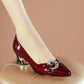 Thick Heels With Color Matching Low-heel Pointed Toe Shoes Women's Mid-heel - Snapitonline