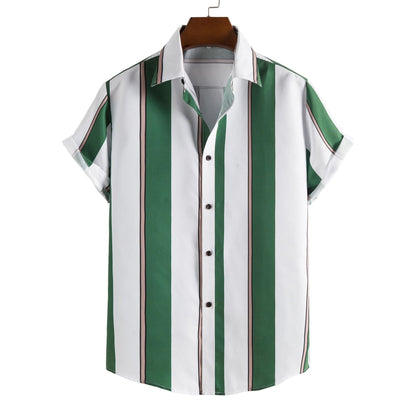 Simple Men's Short Sleeve Casual Shirt Striped Printed Shirt - Snapitonline