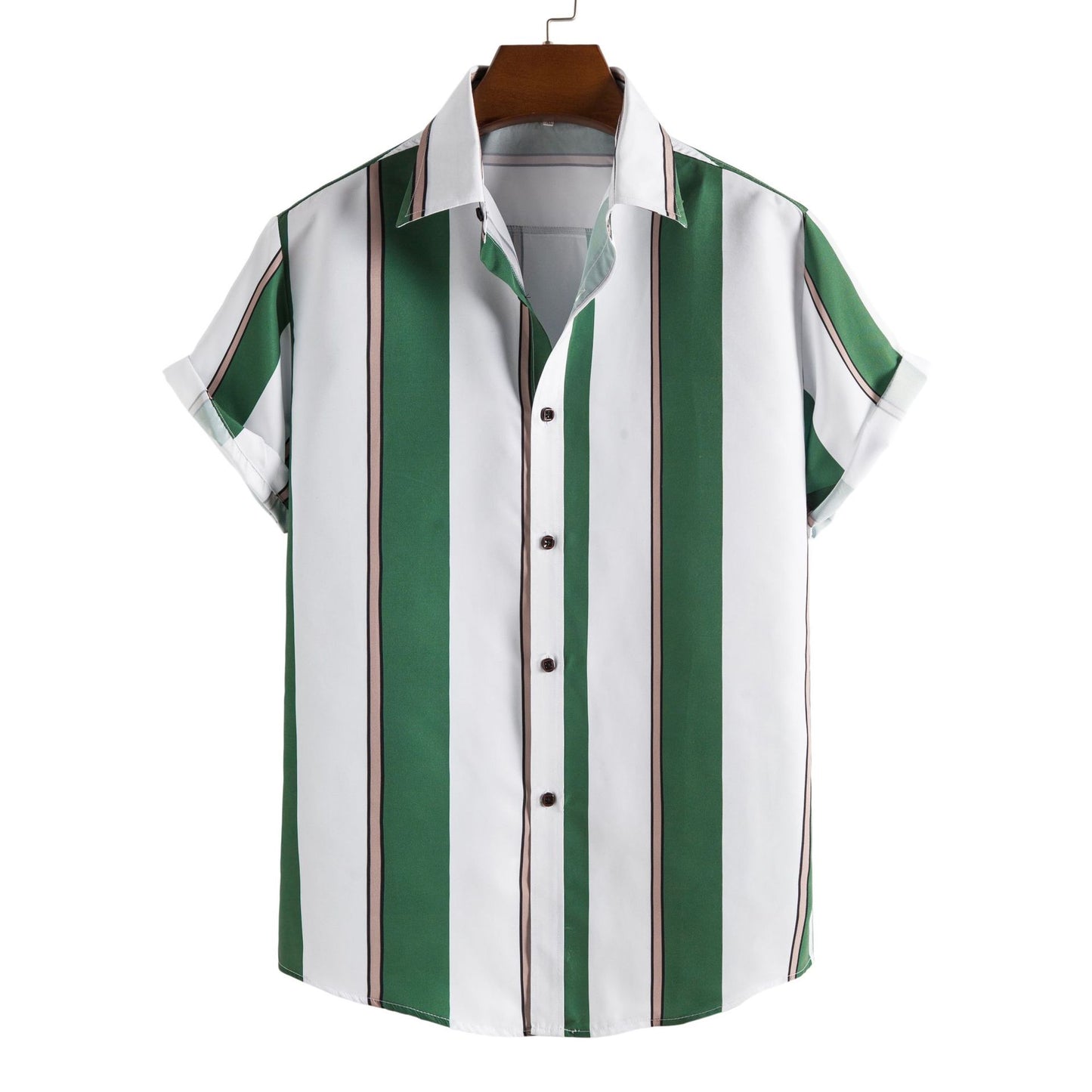 Simple Men's Short Sleeve Casual Shirt Striped Printed Shirt - Snapitonline