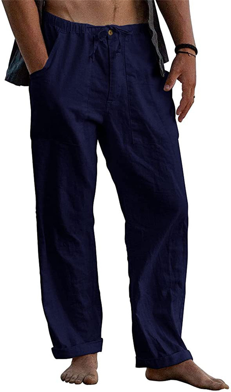 Men's Linen Casual Drawstring Loose Pants - Snapitonline