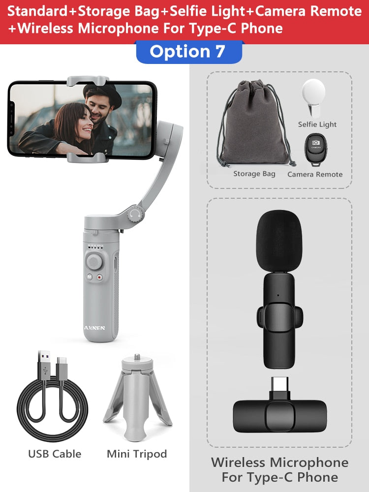 AXNEN HQ3 3-Axis Foldable Smartphone Handheld Gimbal Cellphone Video Record Vlog Stabilizer for iPhone 13 Xiaomi Huawei Samsung Snapitonline