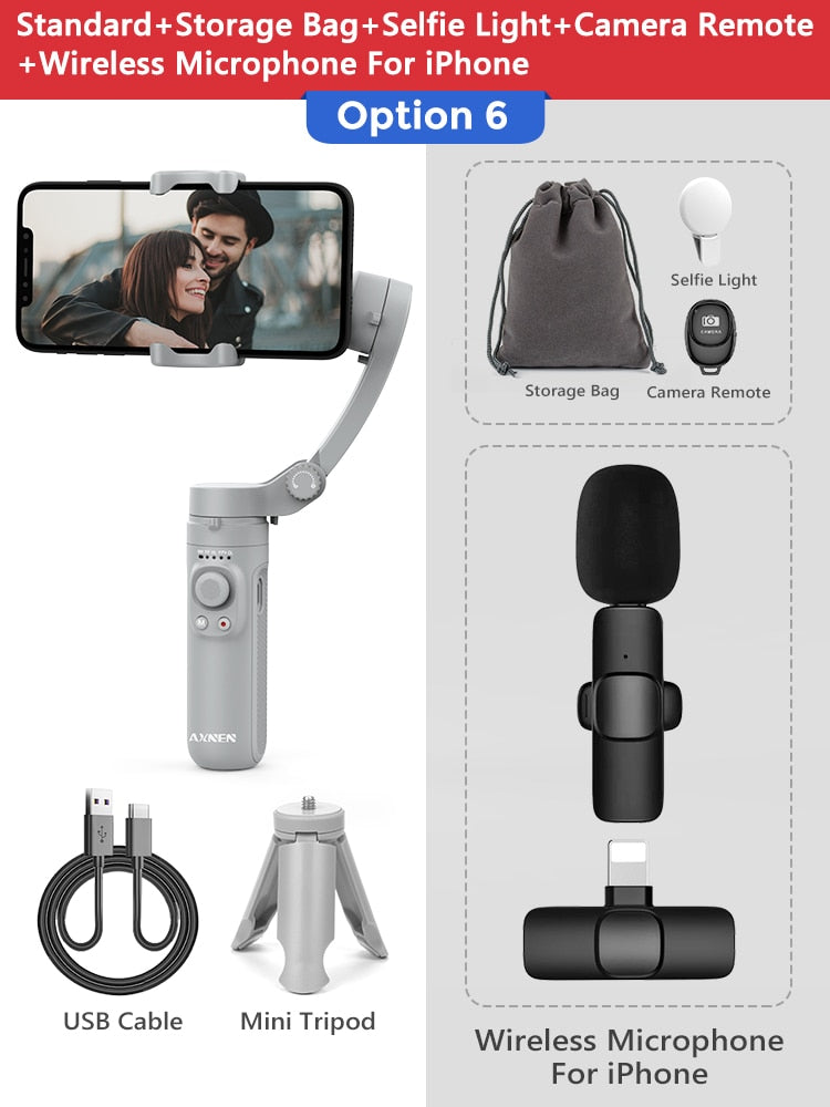 AXNEN HQ3 3-Axis Foldable Smartphone Handheld Gimbal Cellphone Video Record Vlog Stabilizer for iPhone 13 Xiaomi Huawei Samsung Snapitonline