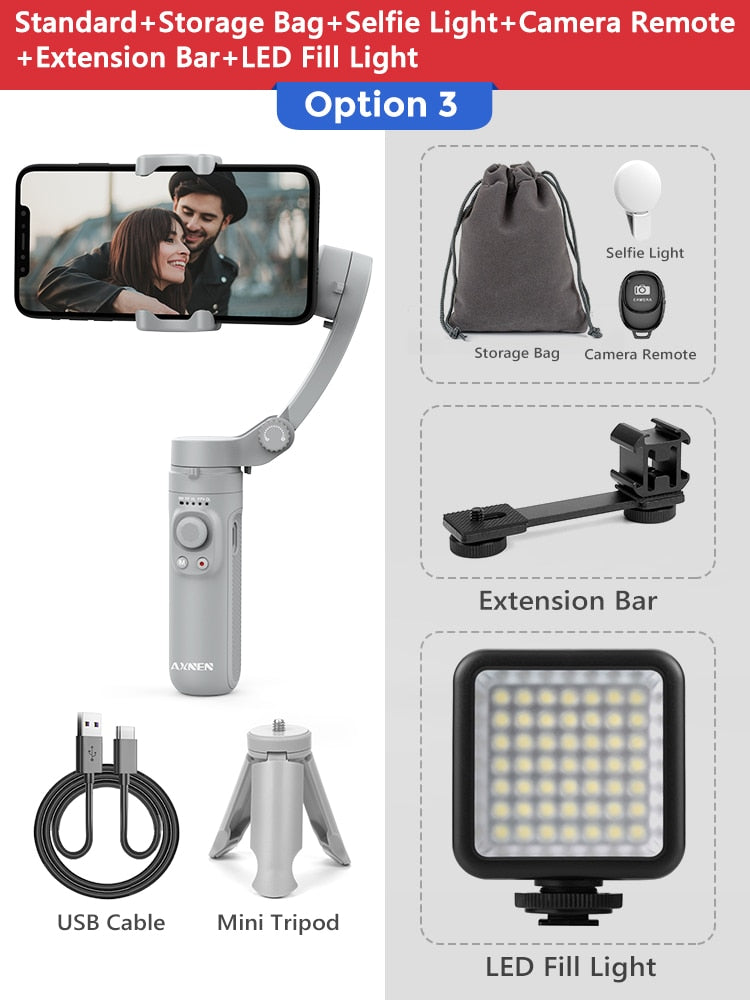 AXNEN HQ3 3-Axis Foldable Smartphone Handheld Gimbal Cellphone Video Record Vlog Stabilizer for iPhone 13 Xiaomi Huawei Samsung Snapitonline