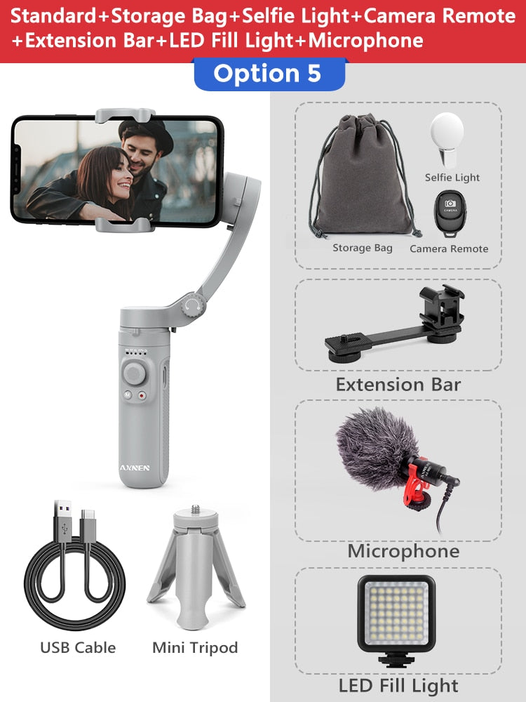AXNEN HQ3 3-Axis Foldable Smartphone Handheld Gimbal Cellphone Video Record Vlog Stabilizer for iPhone 13 Xiaomi Huawei Samsung Snapitonline
