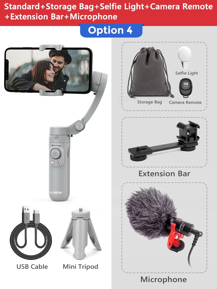 AXNEN HQ3 3-Axis Foldable Smartphone Handheld Gimbal Cellphone Video Record Vlog Stabilizer for iPhone 13 Xiaomi Huawei Samsung Snapitonline