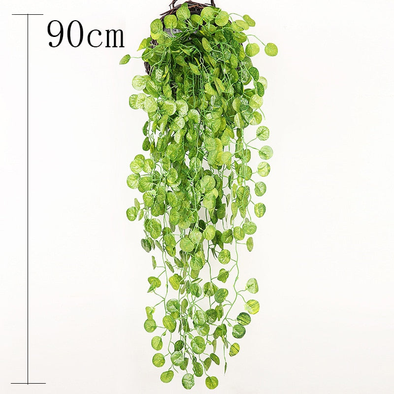 Artificial Plant Vines Wall Hanging Rattan Leaves Branches Outdoor Garden Home Decoration Plastic Fake Silk Leaf Green Plant Ivy Snapitonline