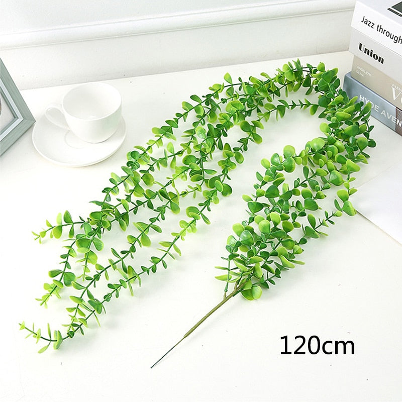 Artificial Plant Vines Wall Hanging Rattan Leaves Branches Outdoor Garden Home Decoration Plastic Fake Silk Leaf Green Plant Ivy Snapitonline